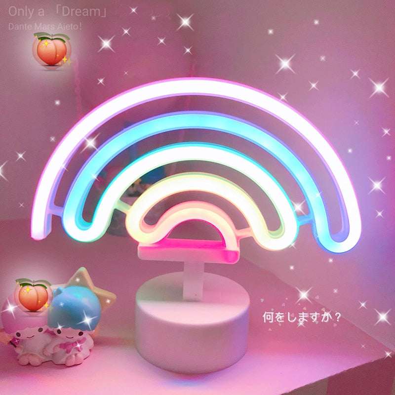 Rainbow Unicorn Neon Led Night Lamp Girls Bedroom Warm Night Light Room Decoration 3d Acrylic Table Desk Lamp Gifts - IndieGlow