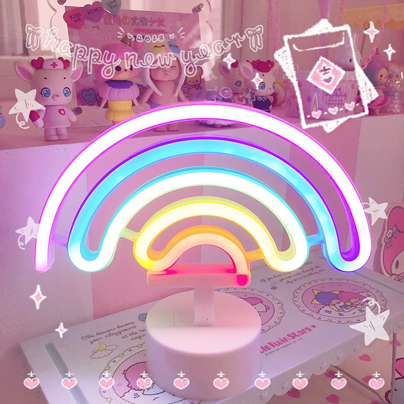 Rainbow Unicorn Neon Led Night Lamp Girls Bedroom Warm Night Light Room Decoration 3d Acrylic Table Desk Lamp Gifts - IndieGlow