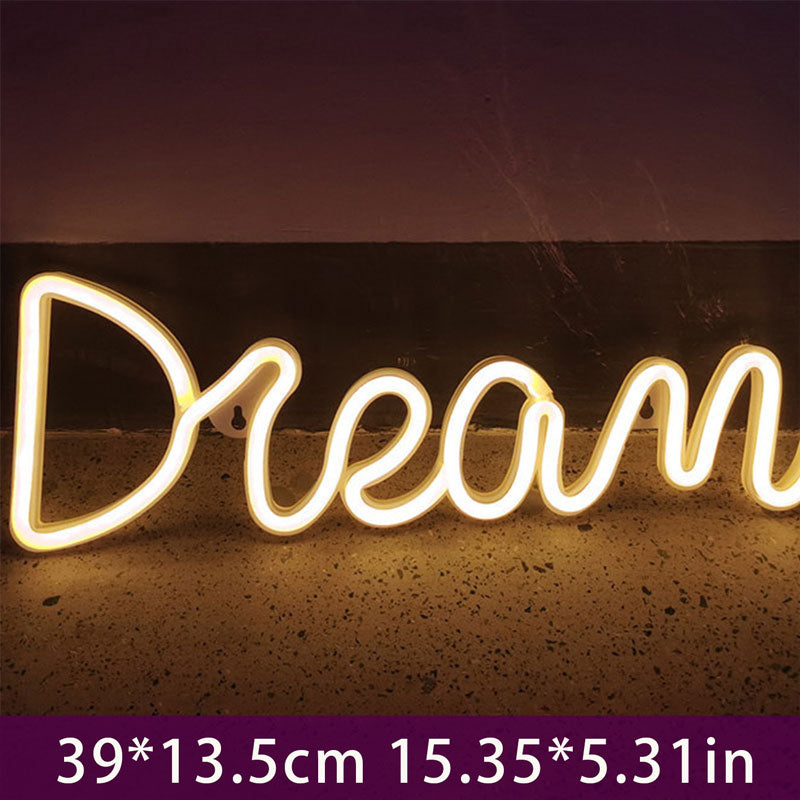 LED Dream Shape Neon Sign Powered By USB and Battery Neon Lamp for Wall Living Room Decor Neon Light for Wedding Holiday Supply - IndieGlow